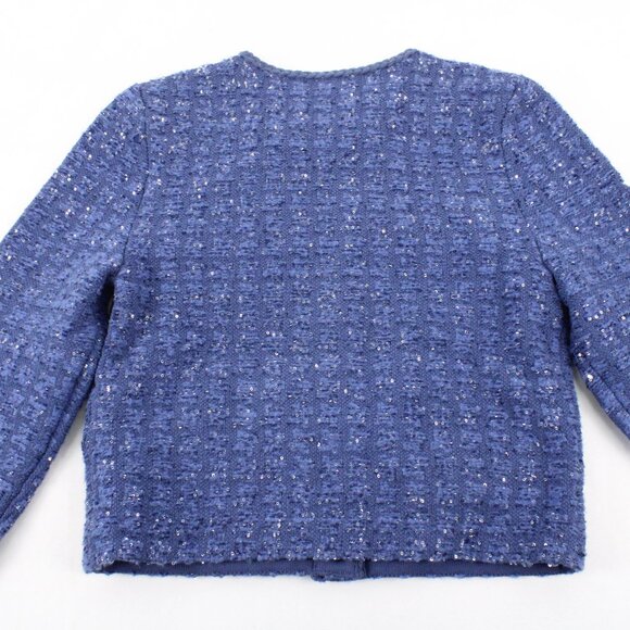 NWT Sandro Cropped Glitter Tweed Effect Coatigan with Braided Trim in Blue FR 0 - Picture 4 of 16